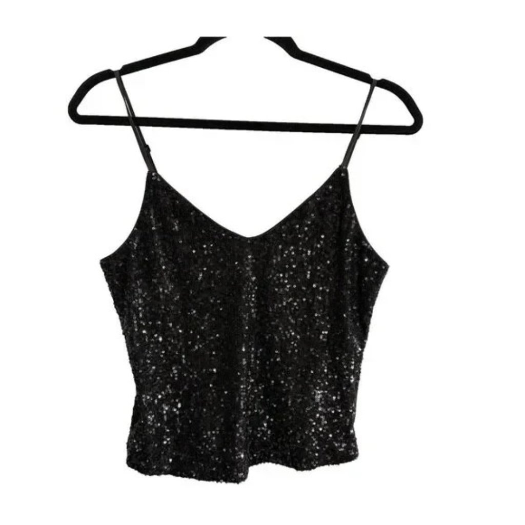 Ramy Brook Women Julienne Sequin Thin Straps Camisole Top Sz 0 Black Glamour